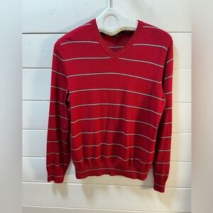 BANANA REPUBLIC Red Striped white and black V-Neck Sweater – Size M (Men Unisex)